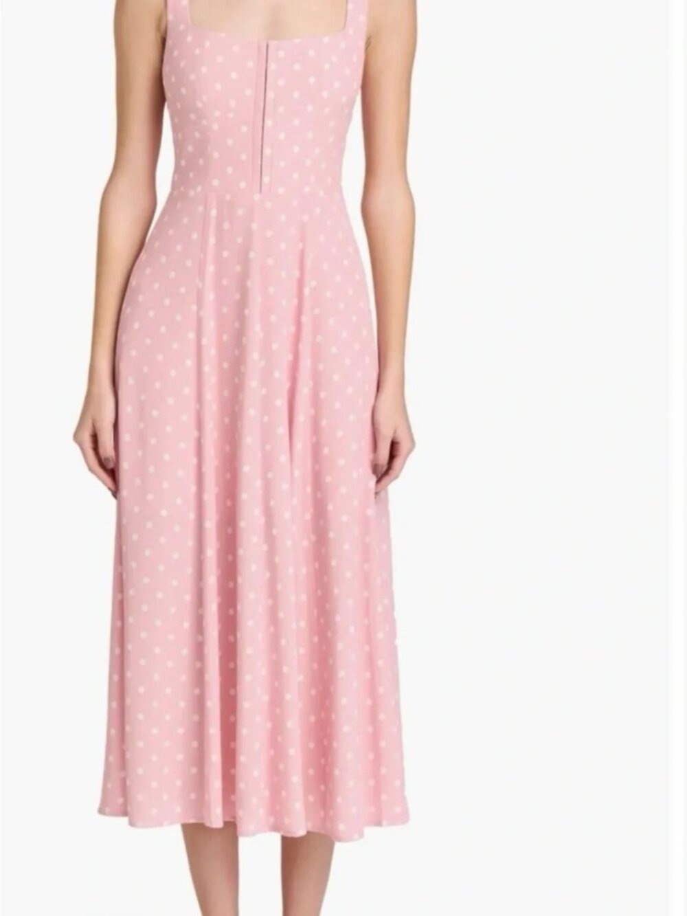 Wayf Leonie Polka Dot Corset Midi Dress Pink & White Classic Square Neck L NWT